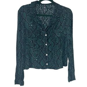 Zara Emerald Python Print Button-Down Shirt